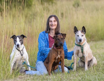 Kathy with the dogs